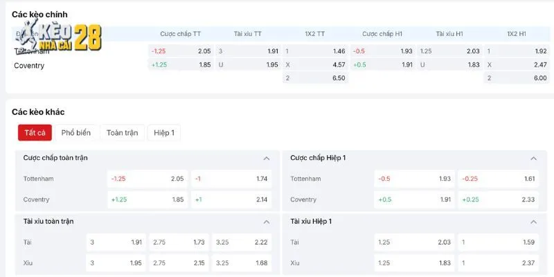 Phân tích kèo tốt cho cuộc đối đầu Tottenham vs Coventry